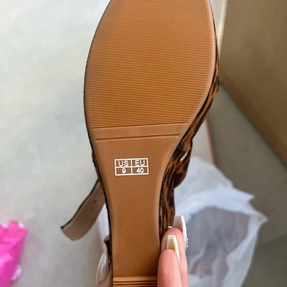 Brown Leopard Print Wedge Sandals with Strappy Design - Picture 2 of 10